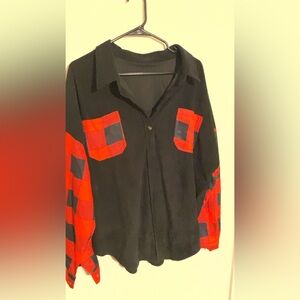 Black and Red Plaid Button-Up Shacket